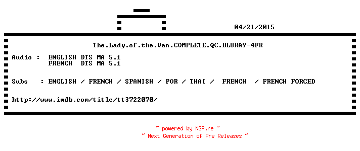 NFO for the release The.Lady.of.the.Van.COMPLETE.QC.BLURAY-4FR by 4FR