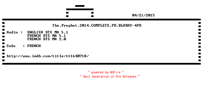 NFO for the release The.Prophet.2014.COMPLETE.FR.BLURAY-4FR by 4FR