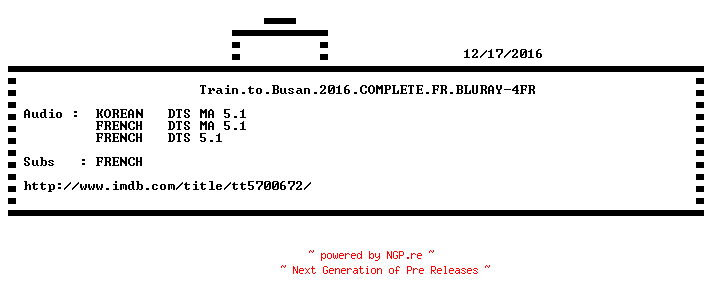 NFO for the release Train.to.Busan.2016.COMPLETE.FR.BLURAY-4FR by 4FR
