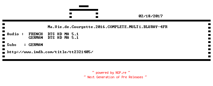 NFO for the release Ma.Vie.de.Courgette.2016.COMPLETE.MULTi.BLURAY-4FR by 4FR