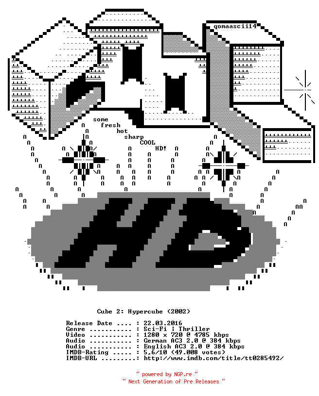 NFO for the release Cube.2.Hypercube.2002.GERMAN.AC3D.DL.720p.BluRay.x264-COOLHD by COOLHD