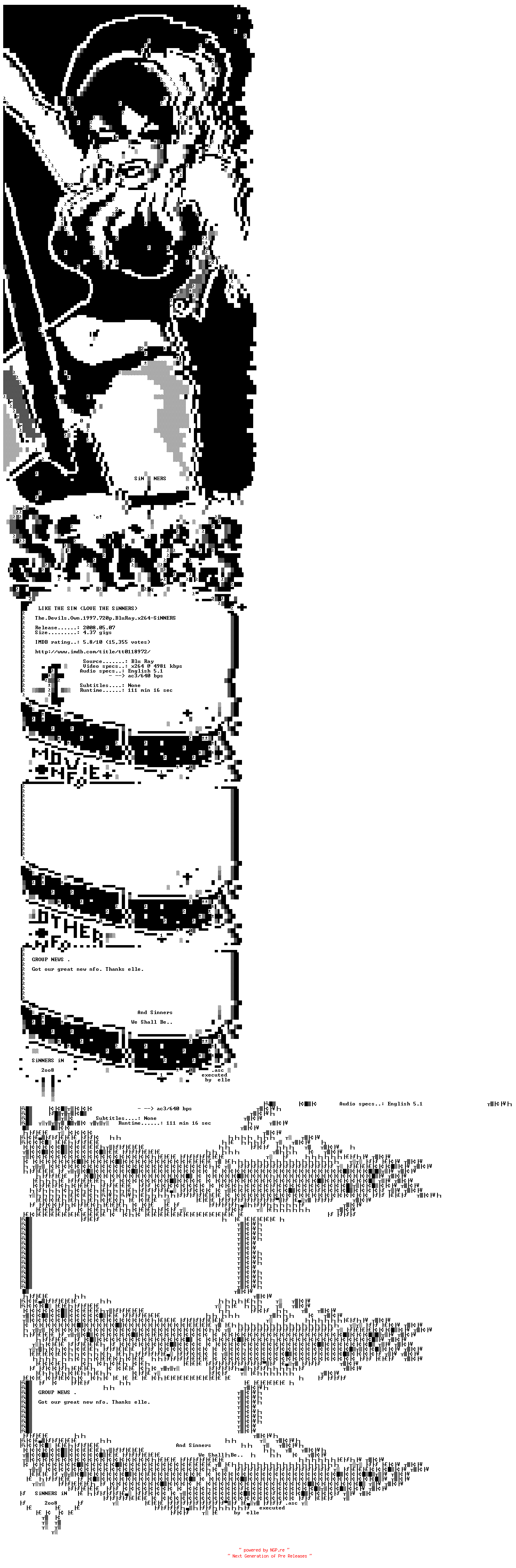 NFO for the release The.Devils.Own.1997.720p.BluRay.x264-SiNNERS by SiNNERS