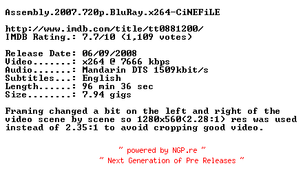 NFO for the release Assembly.2007.720p.BluRay.x264-CiNEFiLE by CiNEFiLE
