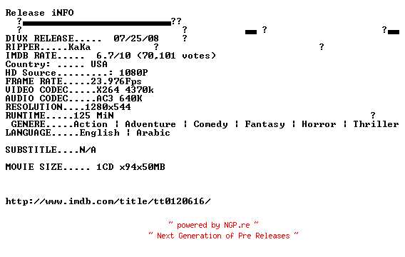 NFO for the release The.Mummy.1999.720p.BluRay.x264-KaKa by KaKa