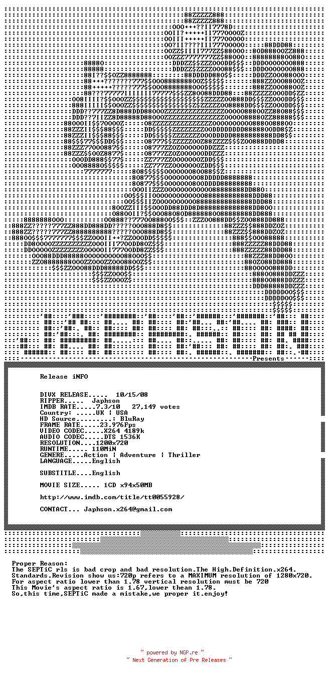 NFO for the release James.Bond.007.Dr.No.1962.PROPER.720p.BluRay.x264-Japhson by Japhson
