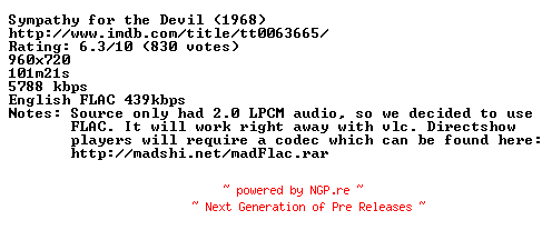 NFO for the release Sympathy.for.the.Devil.1968.720p.BluRay.x264-BestHD by BestHD