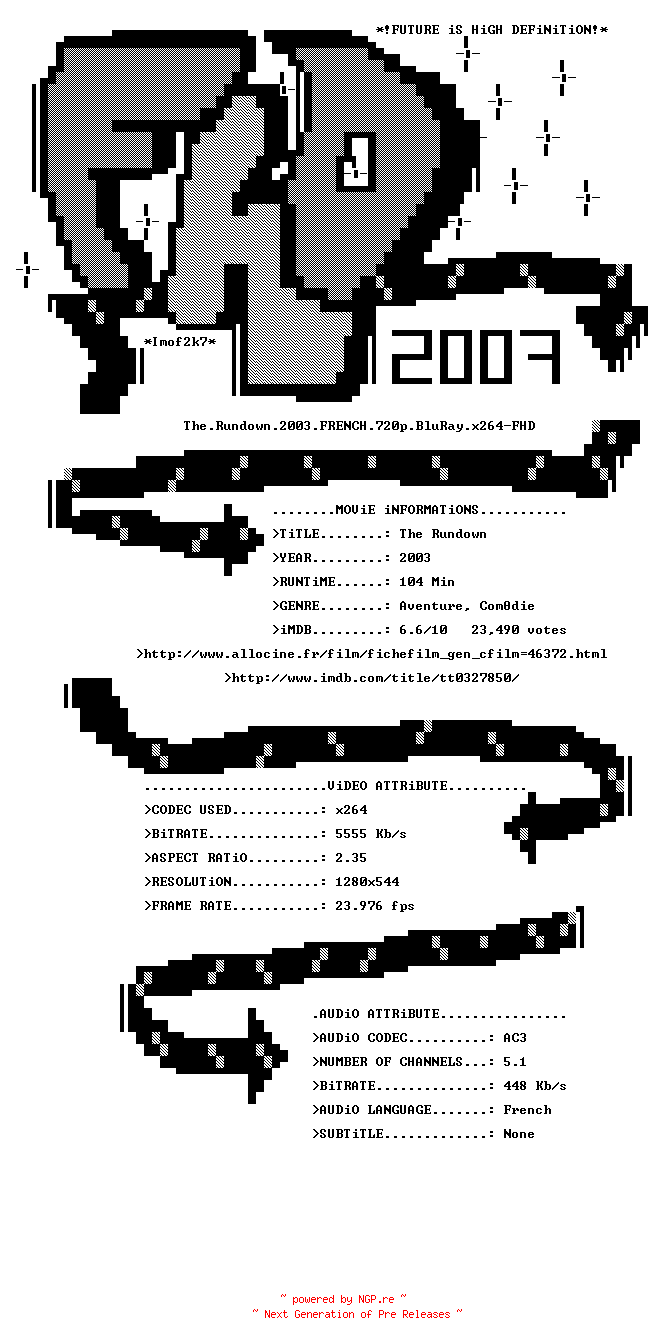 NFO for the release The.Rundown.2003.FRENCH.720p.BluRay.x264-FHD by FHD