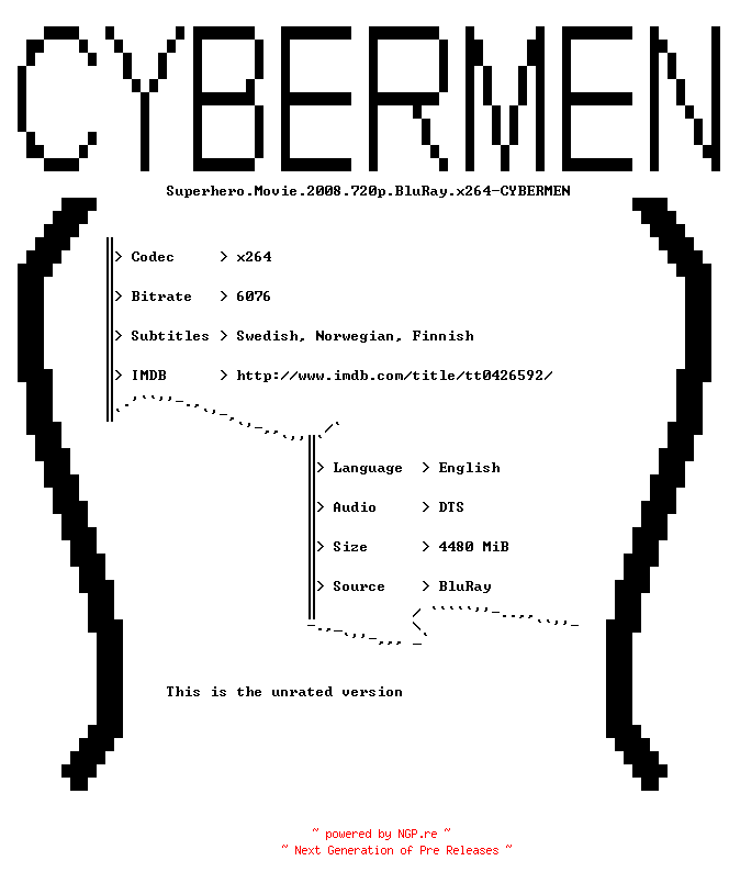 NFO for the release Superhero.Movie.2008.720p.BluRay.x264-CYBERMEN by CYBERMEN