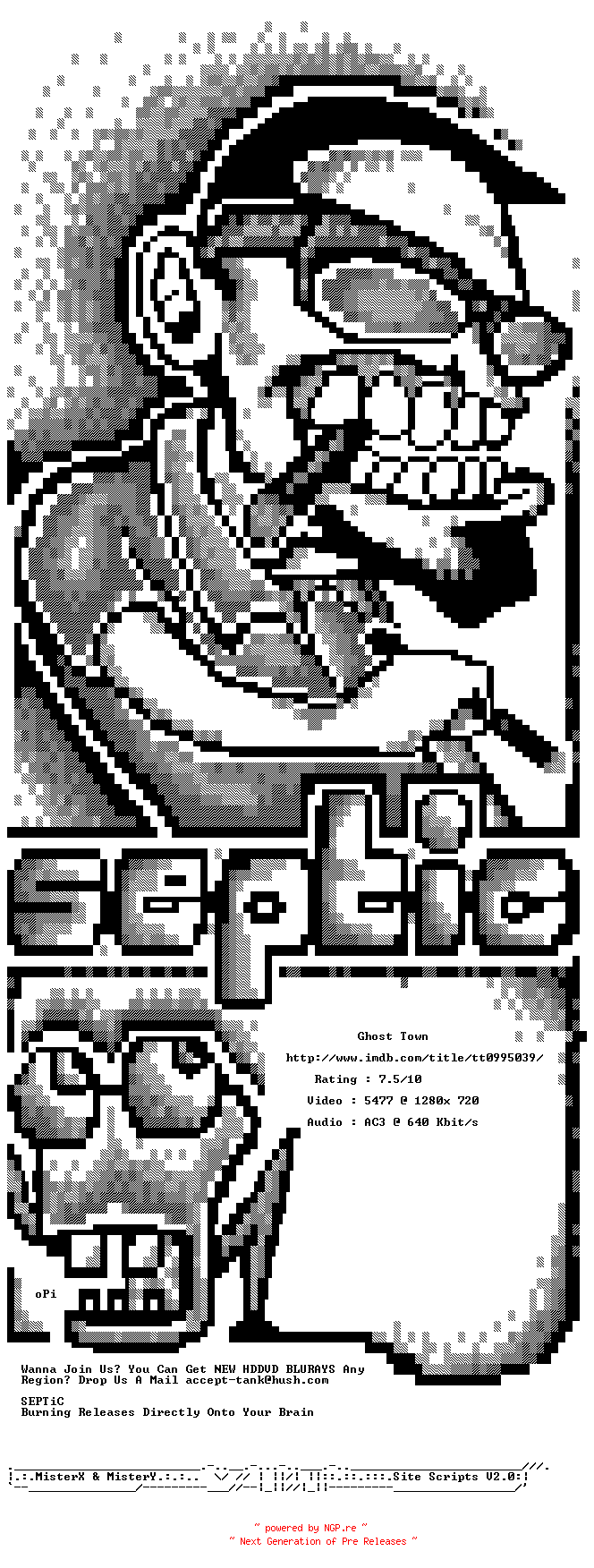 NFO for the release Ghost.Town.720p.BluRay.x264-SEPTiC by SEPTiC