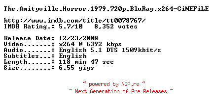 NFO for the release The.Amityville.Horror.1979.720p.BluRay.x264-CiNEFiLE by CiNEFiLE