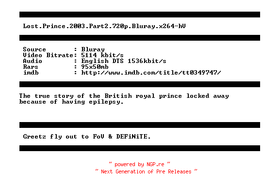 NFO for the release Lost.Prince.2003.Part2.720p.Bluray.x264-hV by hV