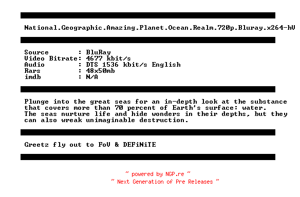 NFO for the release National.Geographic.Amazing.Planet.Ocean.Realm.720p.Bluray.x264-hV by hV