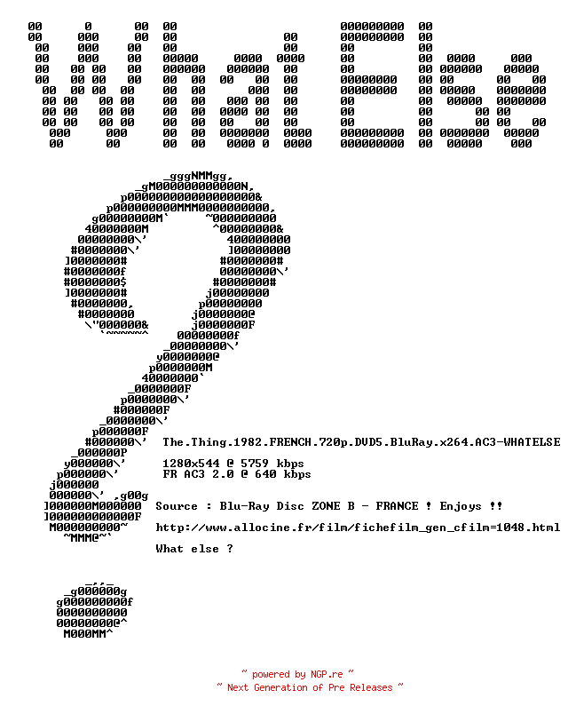 NFO for the release The.Thing.1982.TRUEFRENCH.720p.BluRay.x264.AC3-WHATELSE by WHATELSE