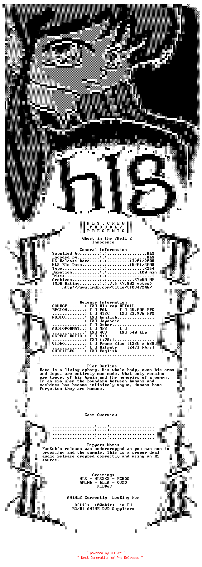 NFO for the release Ghost.in.the.Shell.2.Innocence.2004.720p.Read.NFO.BluRay.x264-ANiHLS by ANiHLS