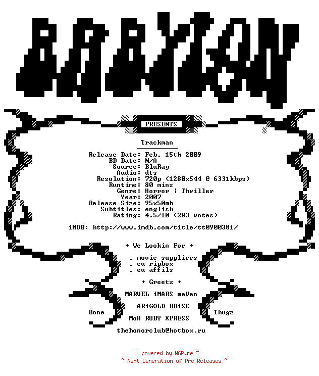 NFO for the release Trackman.2007.720p.BluRay.x264-Babylon by Babylon