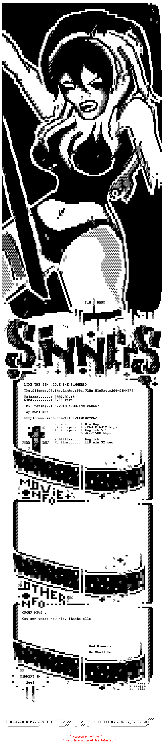 NFO for the release The.Silence.Of.The.Lambs.1991.720p.BluRay.x264-SiNNERS by SiNNERS