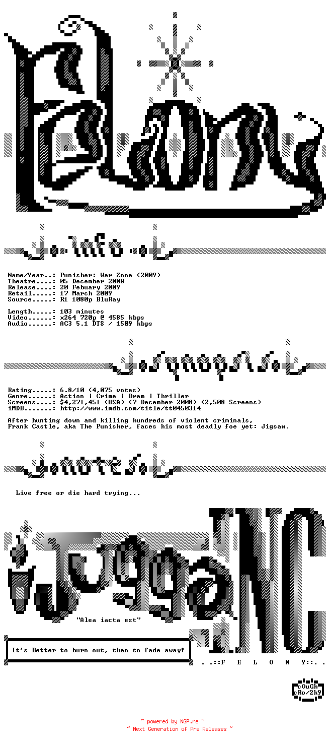 NFO for the release Punisher.War.Zone.720p.BluRay.x264-Felony by Felony