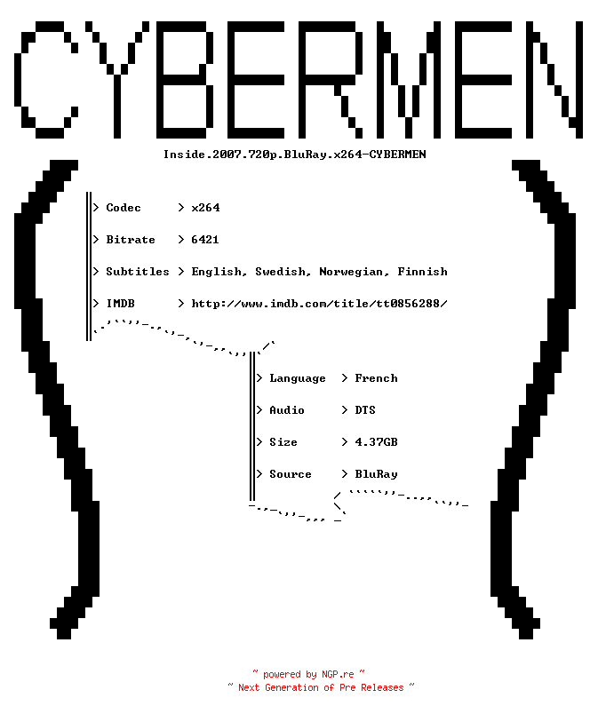 NFO for the release Inside.2007.720p.BluRay.x264-CYBERMEN by CYBERMEN