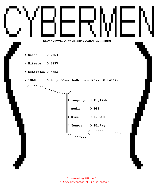 NFO for the release Se7en.1995.720p.BluRay.x264-CYBERMEN by CYBERMEN