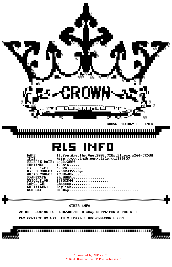 NFO for the release If.You.Are.The.One.2008.720p.Bluray.x264-CROWN by CROWN