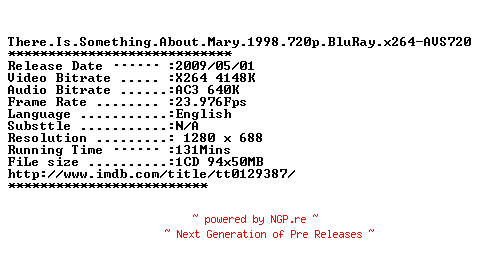 NFO for the release There.Is.Something.About.Mary.1998.720p.BluRay.x264-AVS720 by AVS720