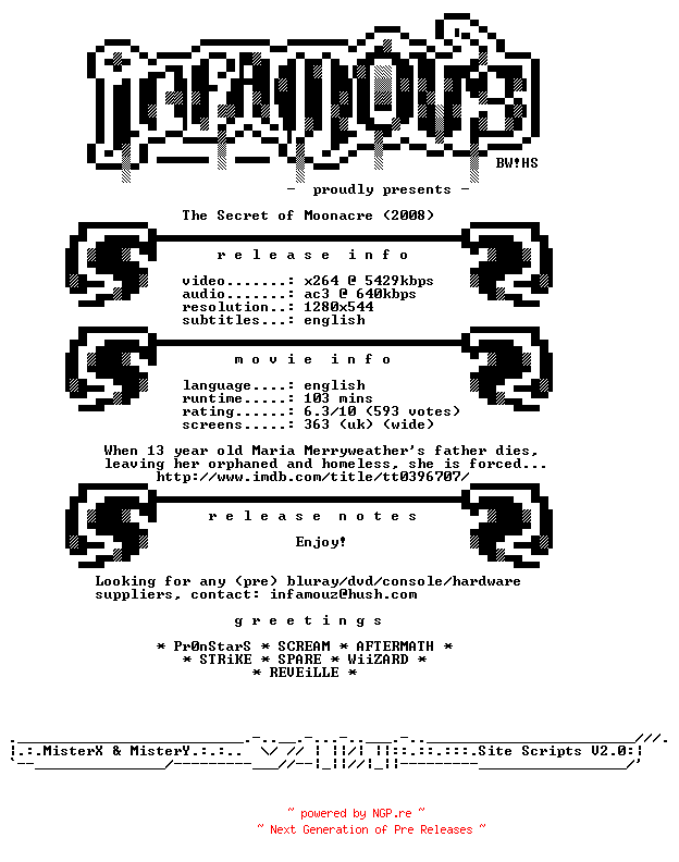 NFO for the release The.Secret.of.Moonacre.720p.BluRay.x264-iNFAMOUS by iNFAMOUS
