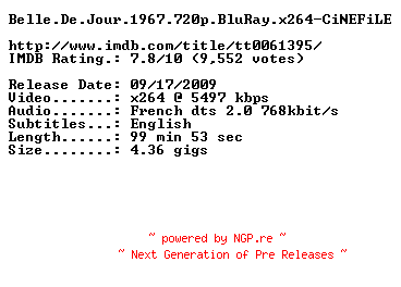NFO for the release Belle.De.Jour.1967.720p.BluRay.x264-CiNEFiLE by CiNEFiLE