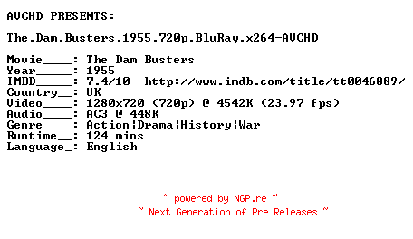 NFO for the release The.Dam.Busters.1955.720p.BluRay.x264-AVCHD by AVCHD