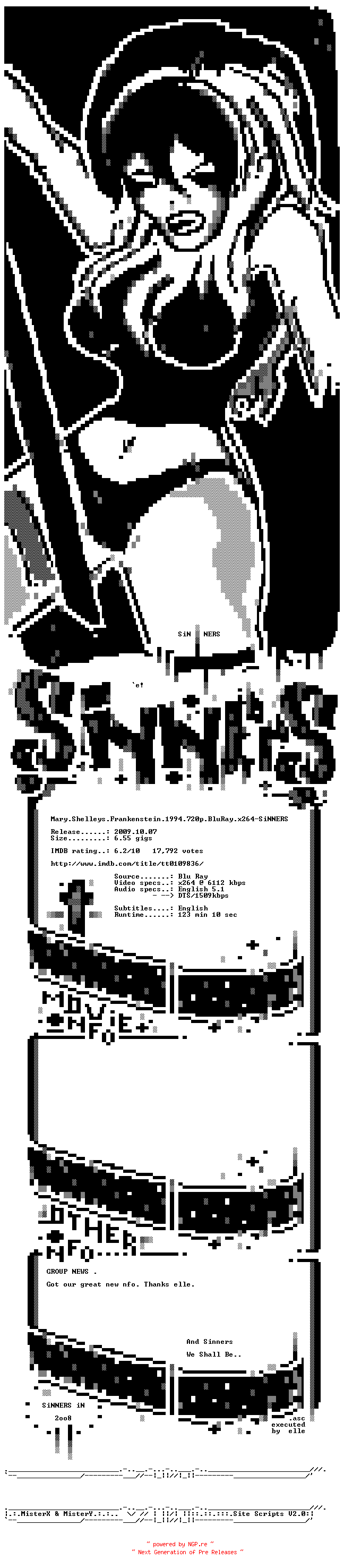 NFO for the release Mary.Shelleys.Frankenstein.1994.720p.BluRay.x264-SiNNERS by SiNNERS