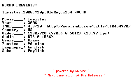 NFO for the release Turistas.2006.720p.BluRay.x264-AVCHD by AVCHD