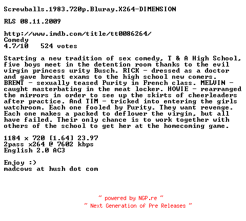 NFO for the release Screwballs.1983.720p.Bluray.X264-DIMENSION by DIMENSION