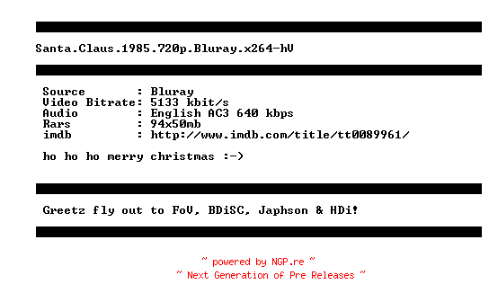 NFO for the release Santa.Claus.1985.720p.Bluray.x264-hV by hV