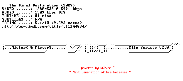 NFO for the release The.Final.Destination.720p.BluRay.x264-METiS by METiS