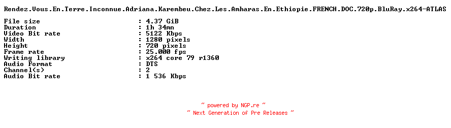 NFO for the release Rendez.Vous.En.Terre.Inconnue.Adriana.Karembeu.Chez.Les.Amharas.En.Ethiopie.FRENCH.DOC.720p.BluRay.x264-ATLAS by ATLAS