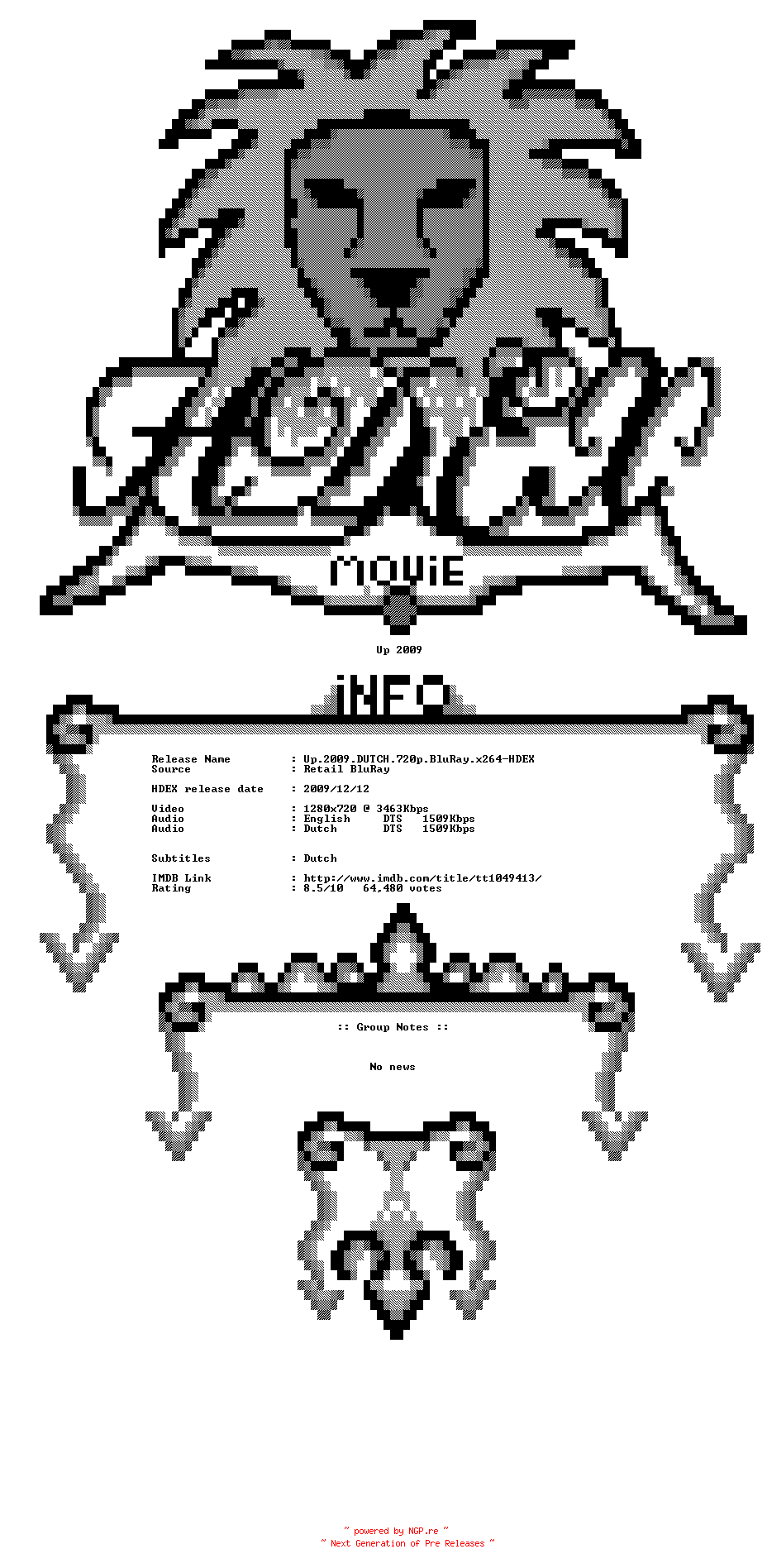 NFO for the release Up.2009.DUTCH.720p.BluRay.x264-HDEX by HDEX