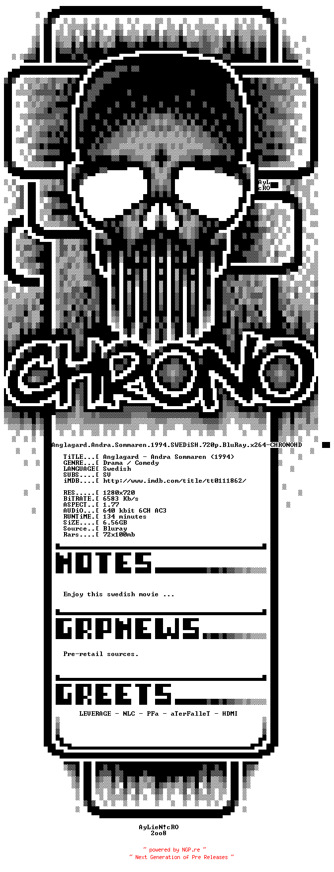 NFO for the release Anglagard.Andra.Sommaren.1994.SWEDiSH.720p.BluRay.x264-CHRONOHD by CHRONOHD