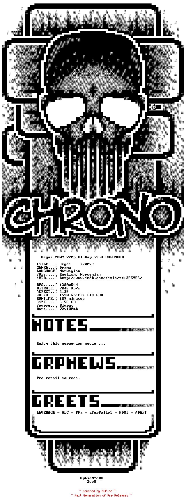 NFO for the release Vegas.2009.720p.BluRay.x264-CHRONOHD by CHRONOHD