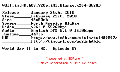 NFO for the release WWII.in.HD.E09.720p.iNT.Bluray.x264-WW2HD by WW2HD