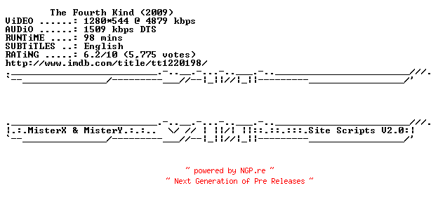 NFO for the release The.Fourth.Kind.2009.720p.BluRay.x264-METiS by METiS