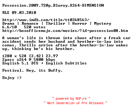 NFO for the release Possession.2009.720p.Bluray.X264-DIMENSION by DIMENSION