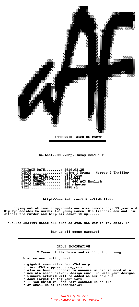 NFO for the release The.Lost.2006.720p.BluRay.x264-aAF by aAF
