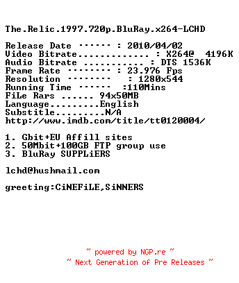 NFO for the release The.Relic.1997.720p.BluRay.x264-LCHD by LCHD