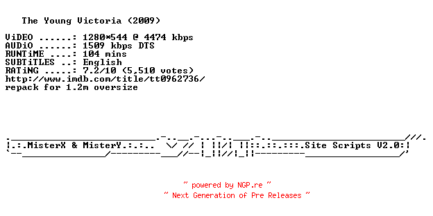 NFO for the release The.Young.Victoria.2009.720p.BluRay.x264.REPACK-METiS by METiS