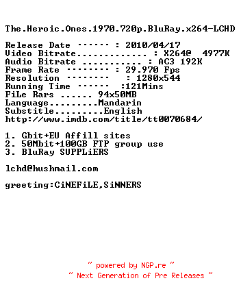 NFO for the release The.Heroic.Ones.1970.720p.BluRay.x264-LCHD by LCHD