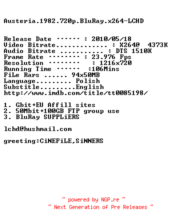 NFO for the release Austeria.1982.720p.BluRay.x264-LCHD by LCHD