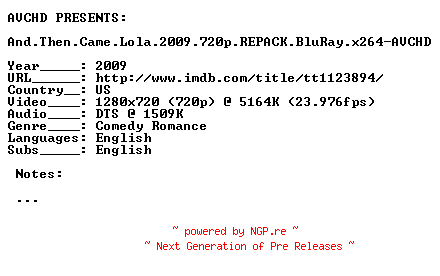 NFO for the release Pimp.2010.720p.BluRay.x264-AVCHD by AVCHD