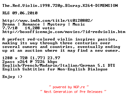 NFO for the release The.Red.Violin.1998.720p.Bluray.X264-DIMENSION by DIMENSION