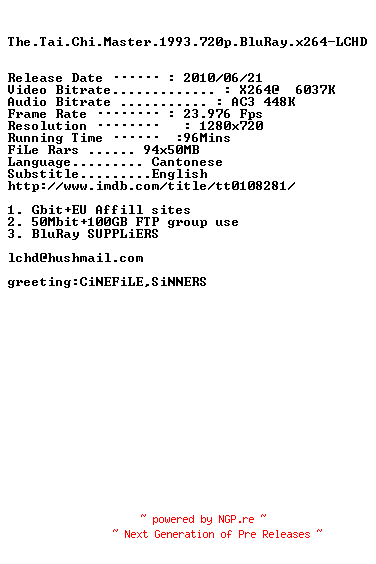 NFO for the release The.Tai.Chi.Master.1993.720p.BluRay.x264-LCHD by LCHD