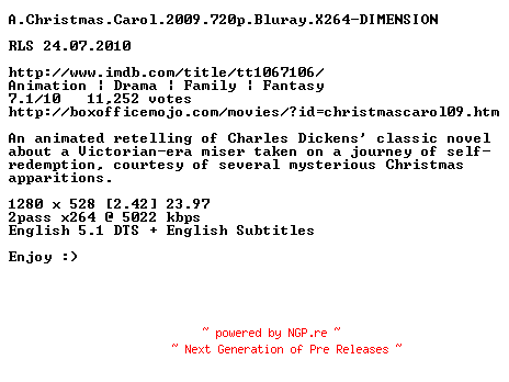 NFO for the release A.Christmas.Carol.2009.720p.Bluray.X264-DIMENSION by DIMENSION