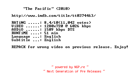 NFO for the release The.Pacific.E06.REPACK.720p.BluRay.x264-WAT by WAT